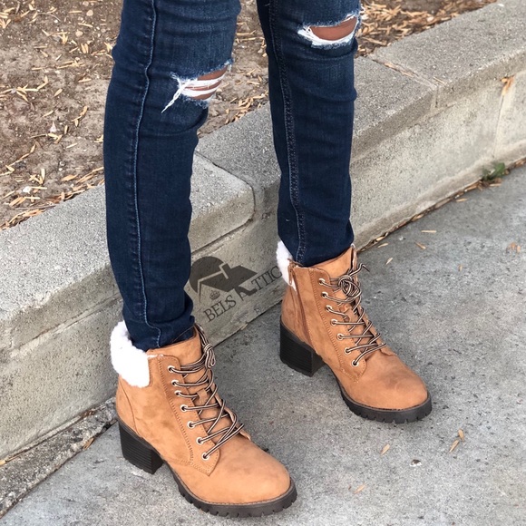 Tan Fur Combat Military heeled boots - Picture 5 of 7